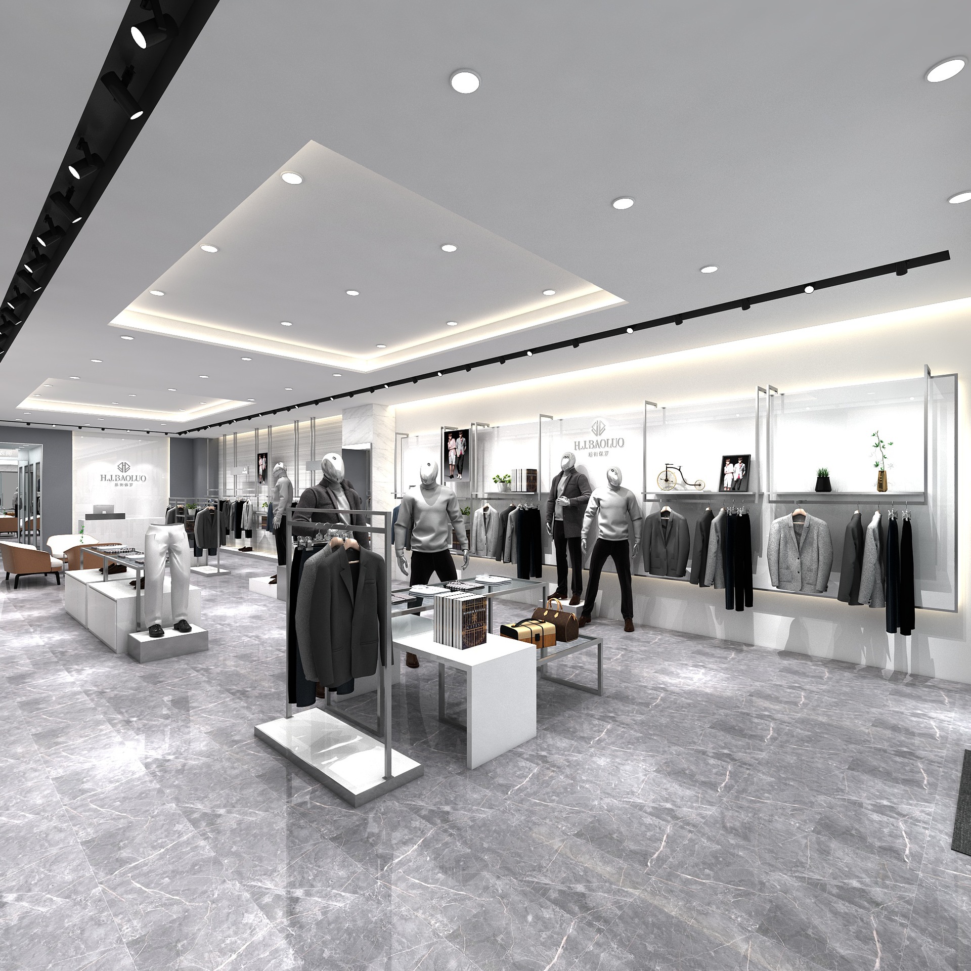 Tienda de ropa de hombre tienda de ropa de acero inoxidable pared superior estante de exhibición tipo piso estante de exhibición especial de ropa