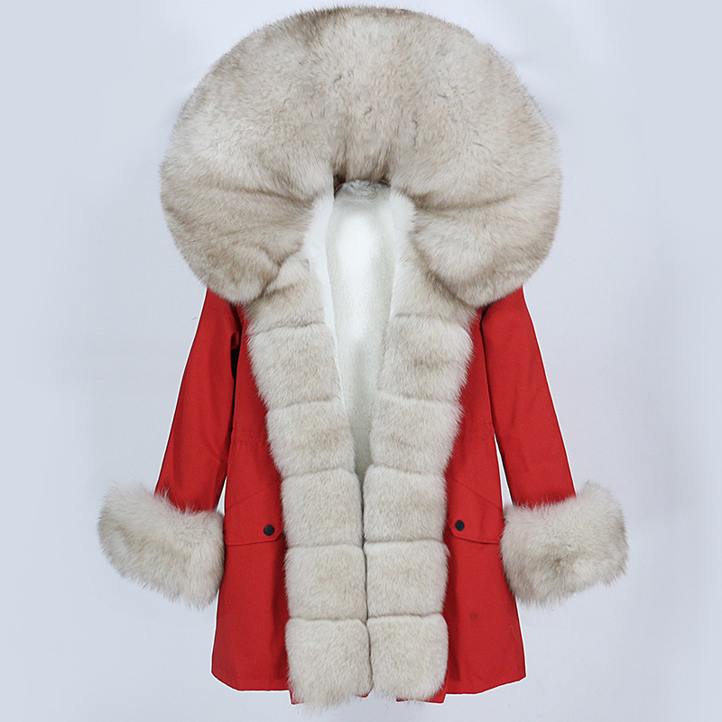 Haină de blană de vulpe medie și lungă pentru femei, cu căptușeală detașabilă de iarnă Parker Fur_voghion.com