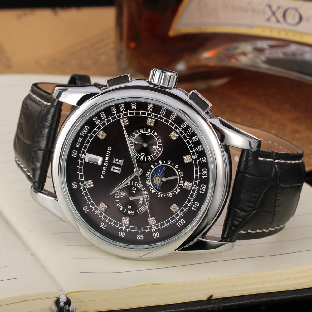 Forsining reloj mecánico automático de los hombres multifunción calendario semana volante mecánico reloj de pulsera reloj de ocio
