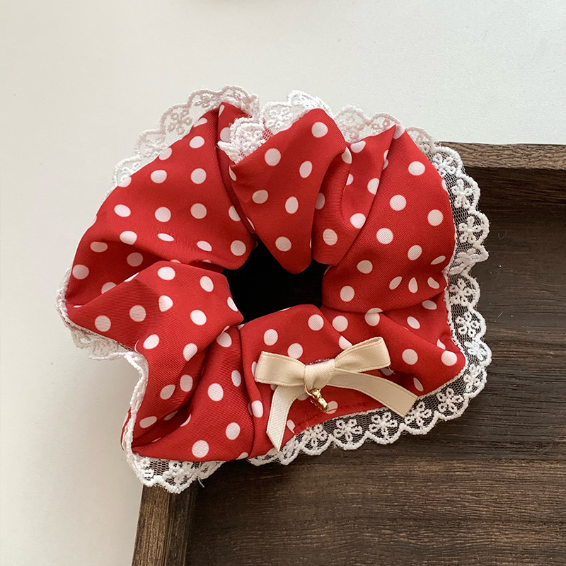 Retro punto de onda ~ chica rojo anillo de pelo de color rojo y blanco anillo de pelo de encaje anillo de pelo