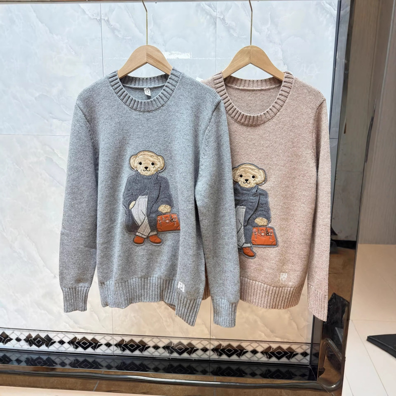 Ralph Lauren Autumn and Winter Polo Bear Cashmere Round-Neck Knit Long-Sleeve Loose British Style Age-Reducing Embroidered Bear Cardigan
