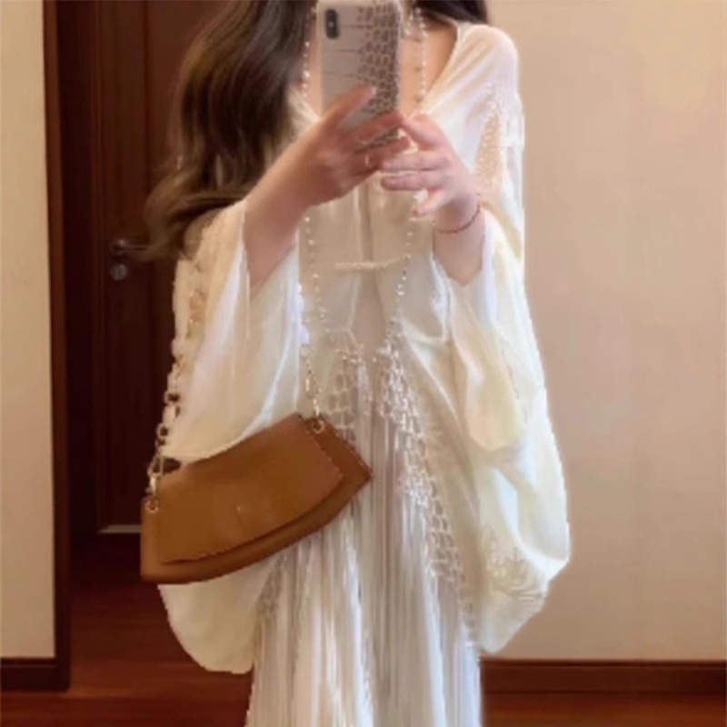 New Chinese Style suit Cool Relaxation Jacquard Cardigan French Style Elegant V-neck Sling dress Two-piece Set