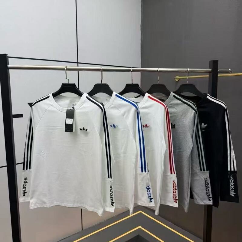 Clover long-sleeve T-shirt, autumn/winter collection, unisex, with embroidered logo, double-yarn pure cotton, sporty and casual style, round neck, suitable as a base layer
