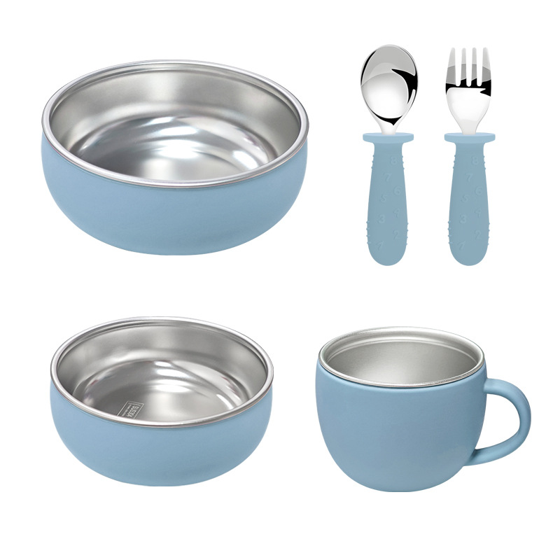 Amazon desmontable plato de comedor para bebés y madres tazón de silicona cuchara horquilla 304 acero inoxidable conjunto de plato de comedor infantil