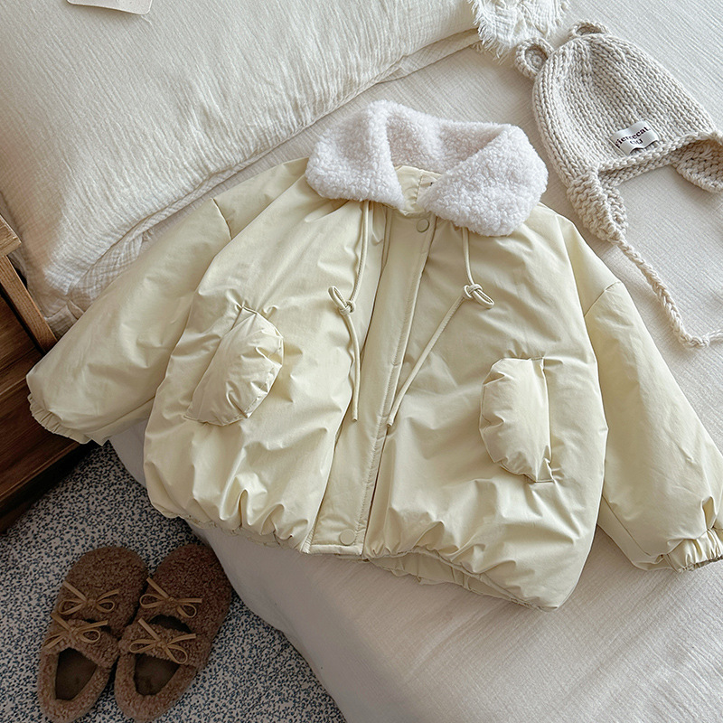 Niñas de invierno de algodón grueso 2025 nuevo estilo extranjero coreano chaqueta de solapa grande chaqueta de algodón para niños niñas súper bonitas