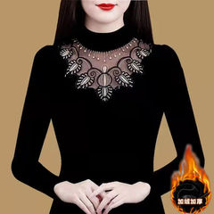 [Fleece/No velvet] Women's long-sleeved 2025 autumn and winter new slim fit and slim and fashionable versatile top for women