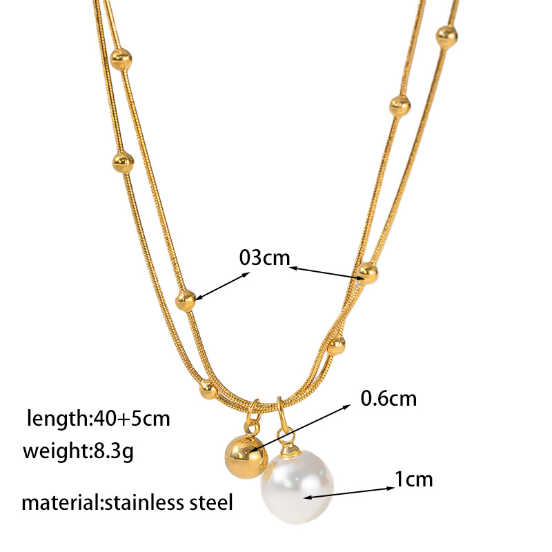 【XKN1259】 더블 레이어 진주 목걸이 골드