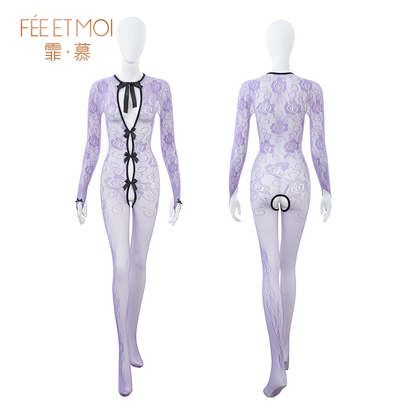 Bodysuit de Malla Erótico Modelo ZY186 de Nailon Transparente con Entrepierna Abierta para Mujeres
