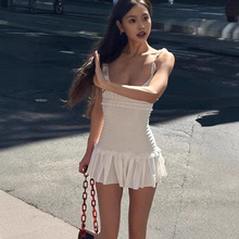 欧美风女装2025春季新款时尚性感气质木耳边压褶吊带百褶裙短裙女