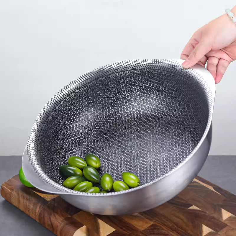 Fábrica personalizada de acero inoxidable 316 panal de ensalada con mango de tazón de arroz de panal no pegajoso comercio exterior