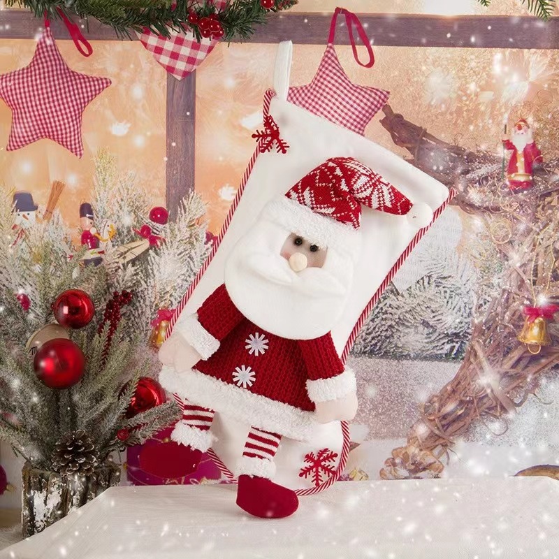 Grandes calcetines de muñeca de Navidad a cuadros decoración de Navidad niños bolsa de regalo dulces calcetines bolsa de regalo