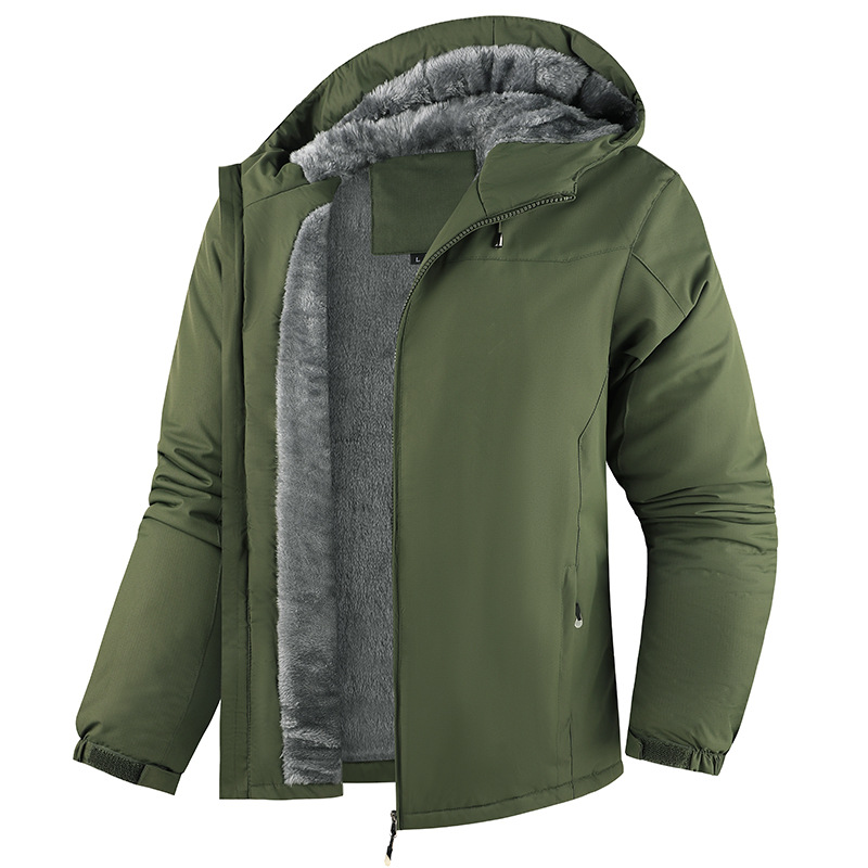2026 popular cross-border version of a fleece-lined cotton jacket, thickened for autumn and winter, windproof, waterproof, loose-fitting, casual, hooded, and designed as workwear or a windbreaker