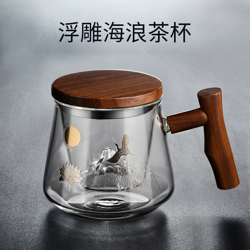 Стеклянный набор из трех предметов HEISOU, утолщенный, устойчивый к высоким температурам, чайная чашка для разделения воды, чашка для воды, бытовая персональная чашка