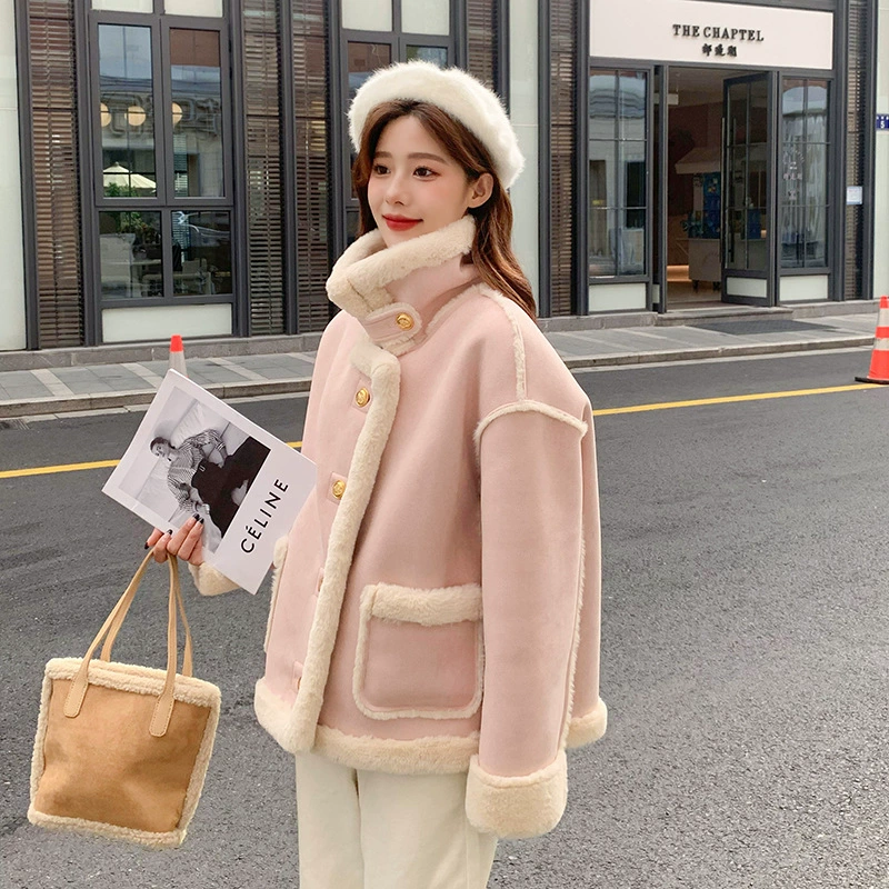 Фуксиевая зимняя тёплая куртка, в стиле Chanel, 2024, корейский стиль