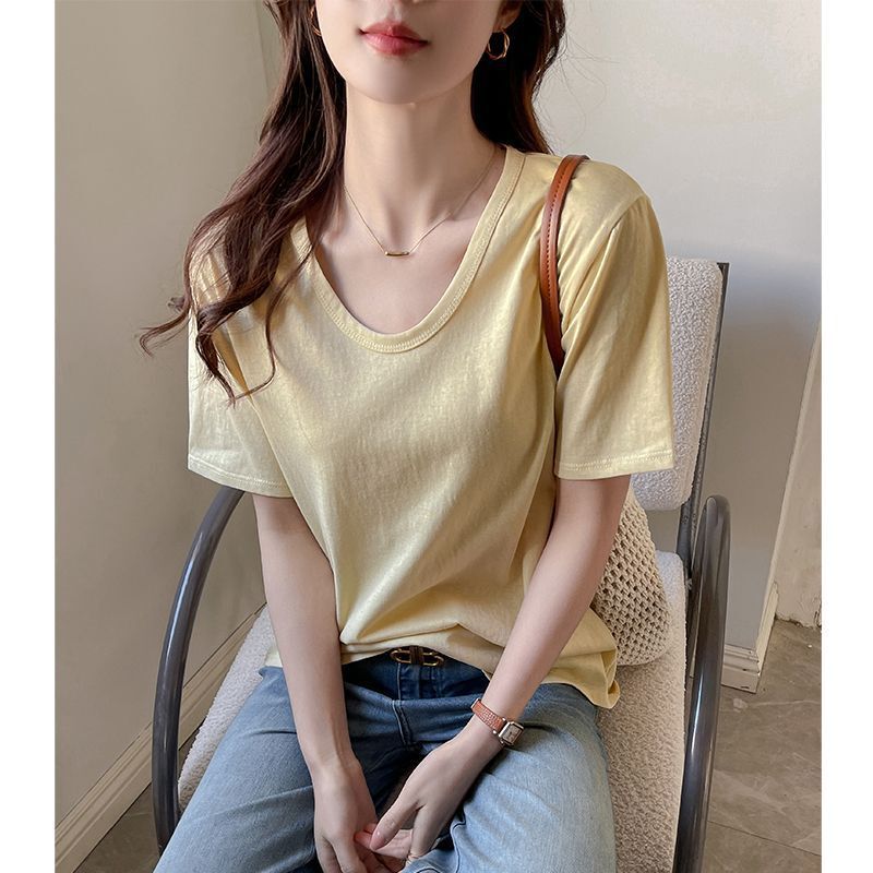 2026 Short-Sleeved T-Shirt for Women with V Neck, New Style, Loose Summer Korean Style, Casual and Versatile, Ultra-Lightweight T-Shirt, Dopamine Top for Women