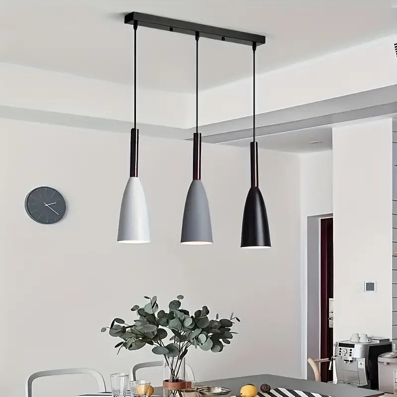 Lámpara de comedor de estilo nórdico, simple y moderna, comedor gris blanco y negro de tres cabezas, sala de estar, dormitorio, barra de bar, candelabro pequeño