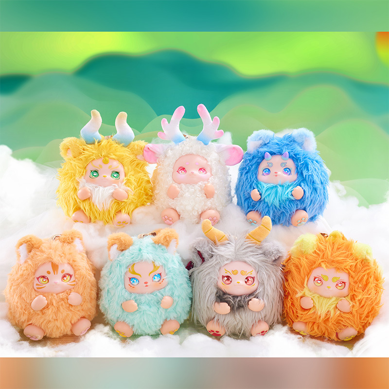 Nuevos tres pequeños cabellos (Samuel) mini colgantes de animales de peluche caja ciega juguetes QMoll muñecas adornos