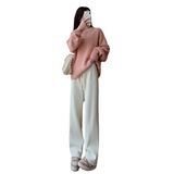 Beibei Fleece Thickening Pants for Girls Autumn and Winter Warm Straight Leg Slimming Pants Cream Color Versatile Sport Pants Casual Long Pants