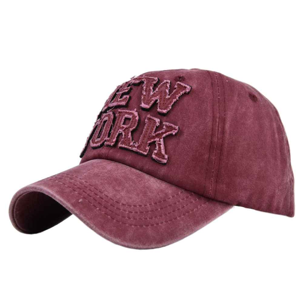 Washed Baseball Cap New York 3d Embroidered Curved Brim Hat_voghion.com