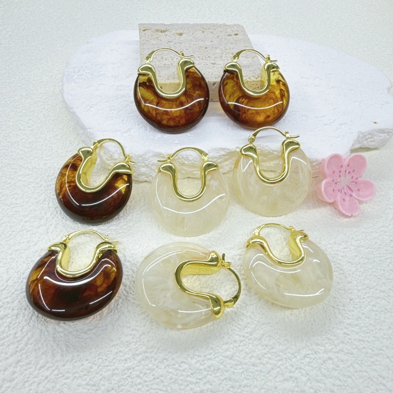 欧美个性冷淡风几何组合V形铜&塑料耳环耳扣 美拉德高级感U形耳圈|undefined
