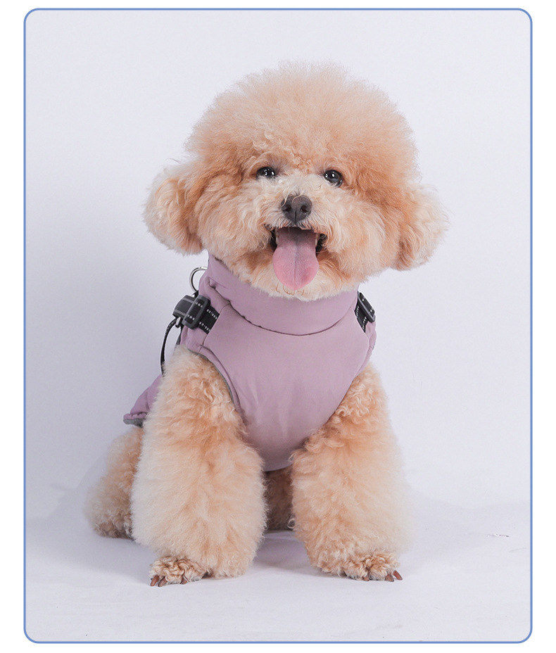 Winter New Dog Leash, Pet Cotton Coat, Thickened Waterproof Windproof Jacket With Pockets For Small Dogs_voghion.com
