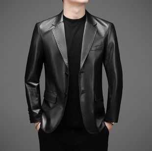 Genuine Leather Clothes Spring and Autumn Middle-aged Leather Suit Men's Sheepskin Jacket Soft Leather New Suit Haining Jacket Trendy Men's