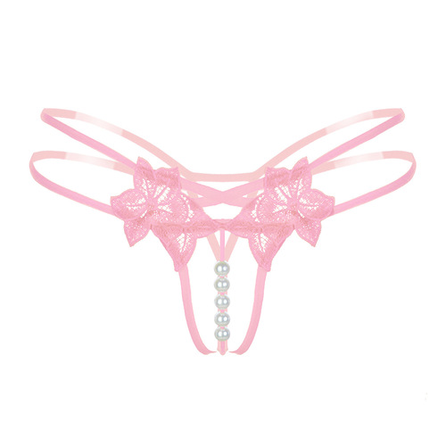 Xianyi sexy lingerie women's sexy and hot hollow pearl massage bow see-through thong suit K2