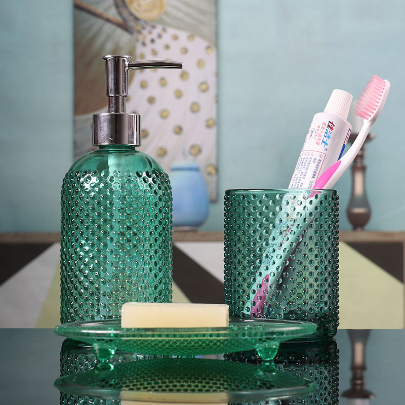 Juego de lavado de tres piezas Botella de vidrio Champú Gel de ducha Botella vacía Cepillo de dientes Taza de agua Acondicionador de hotel Botella subenvasada