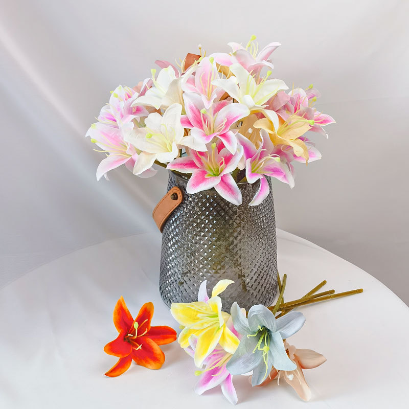 北欧风仿真花单支仿真百合花客厅家居布景插花假花布料摄影装饰花