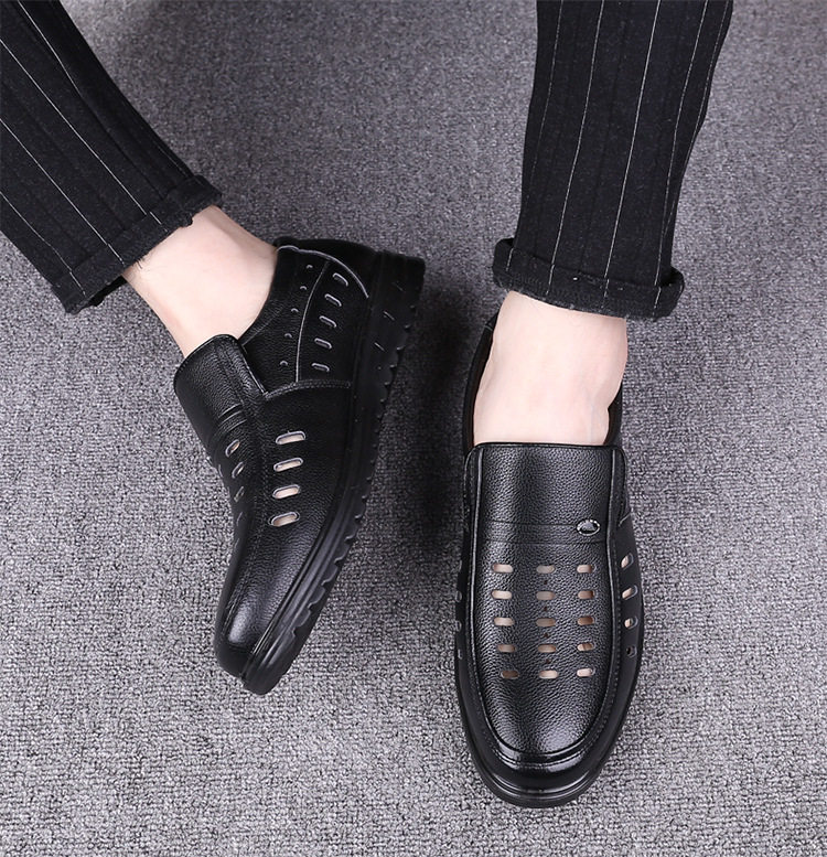 Giày da nam da bò lớp đầu cỡ lớn, giày lười mũi tròn đế mềm công sở và thường ngày — Giày bông lót lông màu nâu, Giày bông lót lông màu đen, Giày bệt màu nâu, Giày bệt đen chi tiết 40