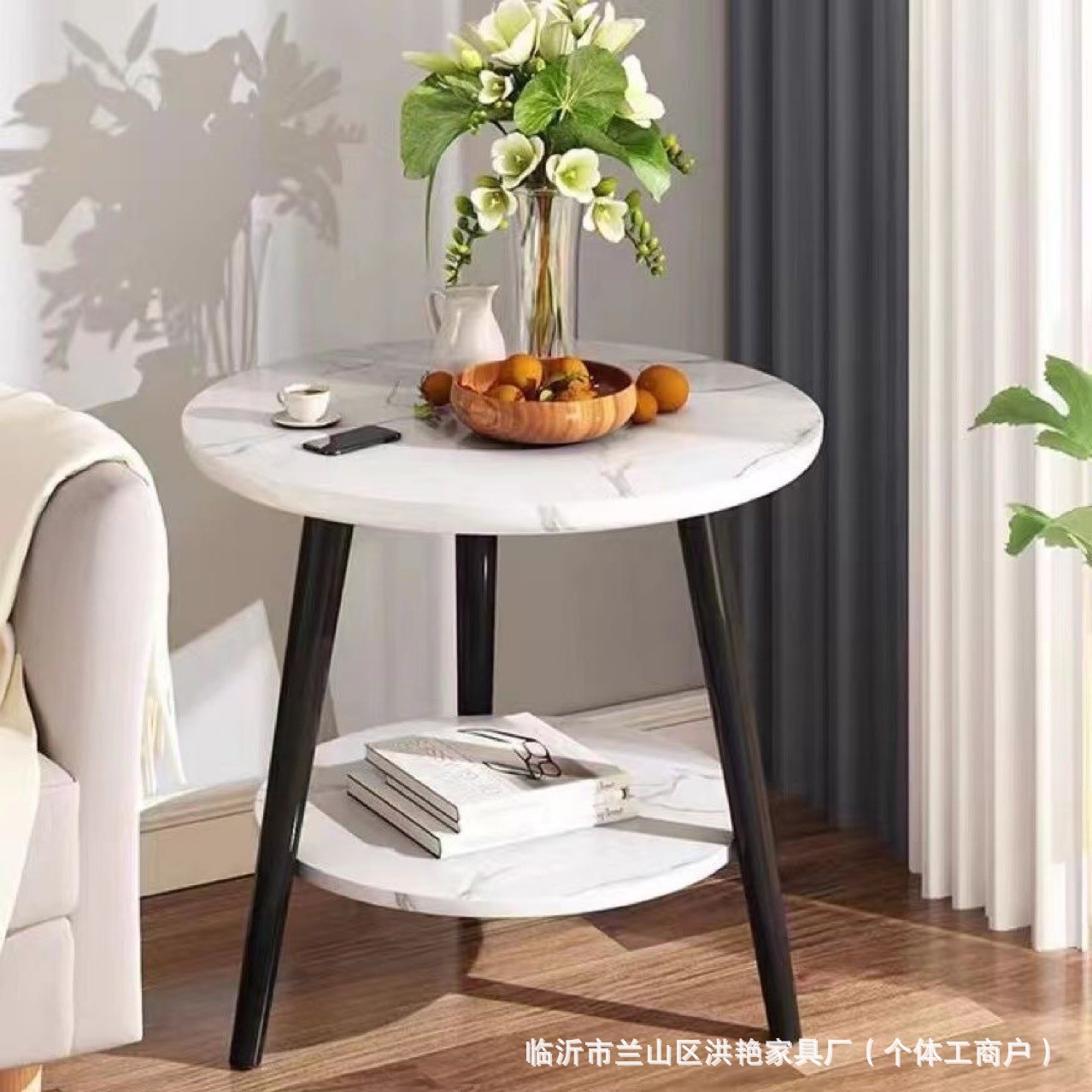 더블 레이어 라운드 화이트 대리석 패턴