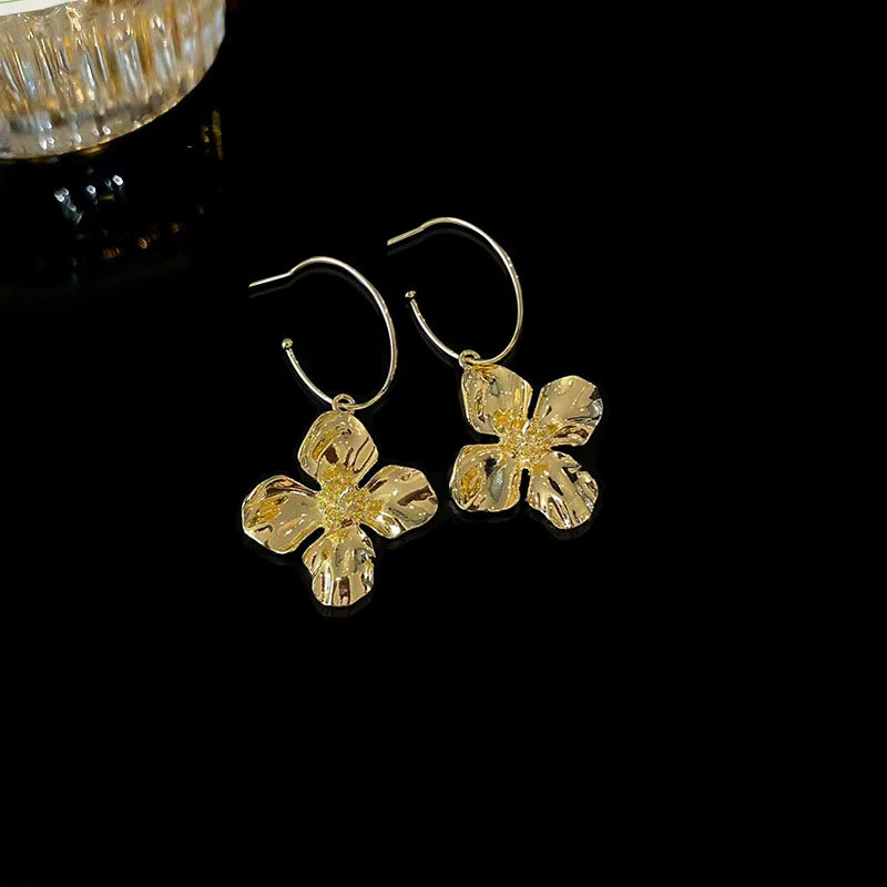 Золотые цветы большие серьги-серьги женские преувеличенные металлические серьги высокого уровня