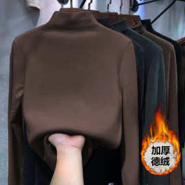 女童德绒保暖半高领打底衫春秋冬2025新款中大儿童双面磨毛上衣