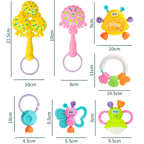 Baby hand holding 7-piece set of cartoon rattles 0-3 years old newborn gift toys baby hand holding early education set wholesale