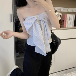 Plus Size Women's Bow Striped Camisole Women's Outer Wear Summer Thai Sweet Hottie Tube Top