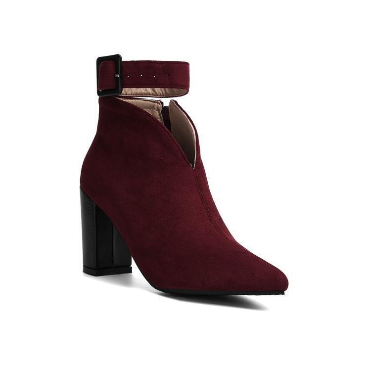 Foreign trade anti-velvet short boots large size thick heel pointed ankle buckle women's boots 09-10 Foreign trade anti-velvet short boots large size thick heel pointed ankle buckle women's boots 09-10