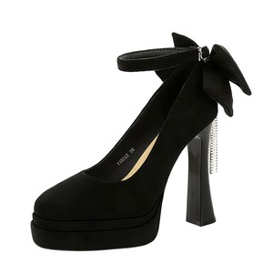 8322-H66M French style black banquet round toe super high heels waterproof platform women's shoes with butterfly bo
