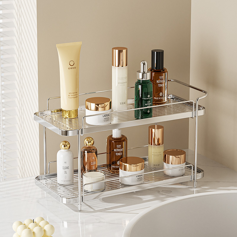 Stainless steel cream-style freestanding bathroom mirror front rack toilet bathroom sink vanity countertop storage rack makeup rack