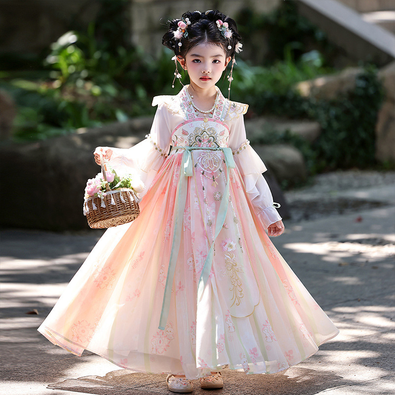 Girls Han Dynasty Spring and Autum Chinese Style Ancient Costume 2025 New Style Girls Ancient Style Tang Suit New Style Kidsren's Princess Dress