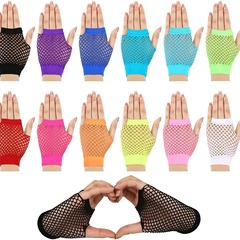 Short Fishnet Gloves, Nightclub Multicolor Sexy Elastic Gloves, Punk Grid Gloves, Hollow Fingerless Gloves