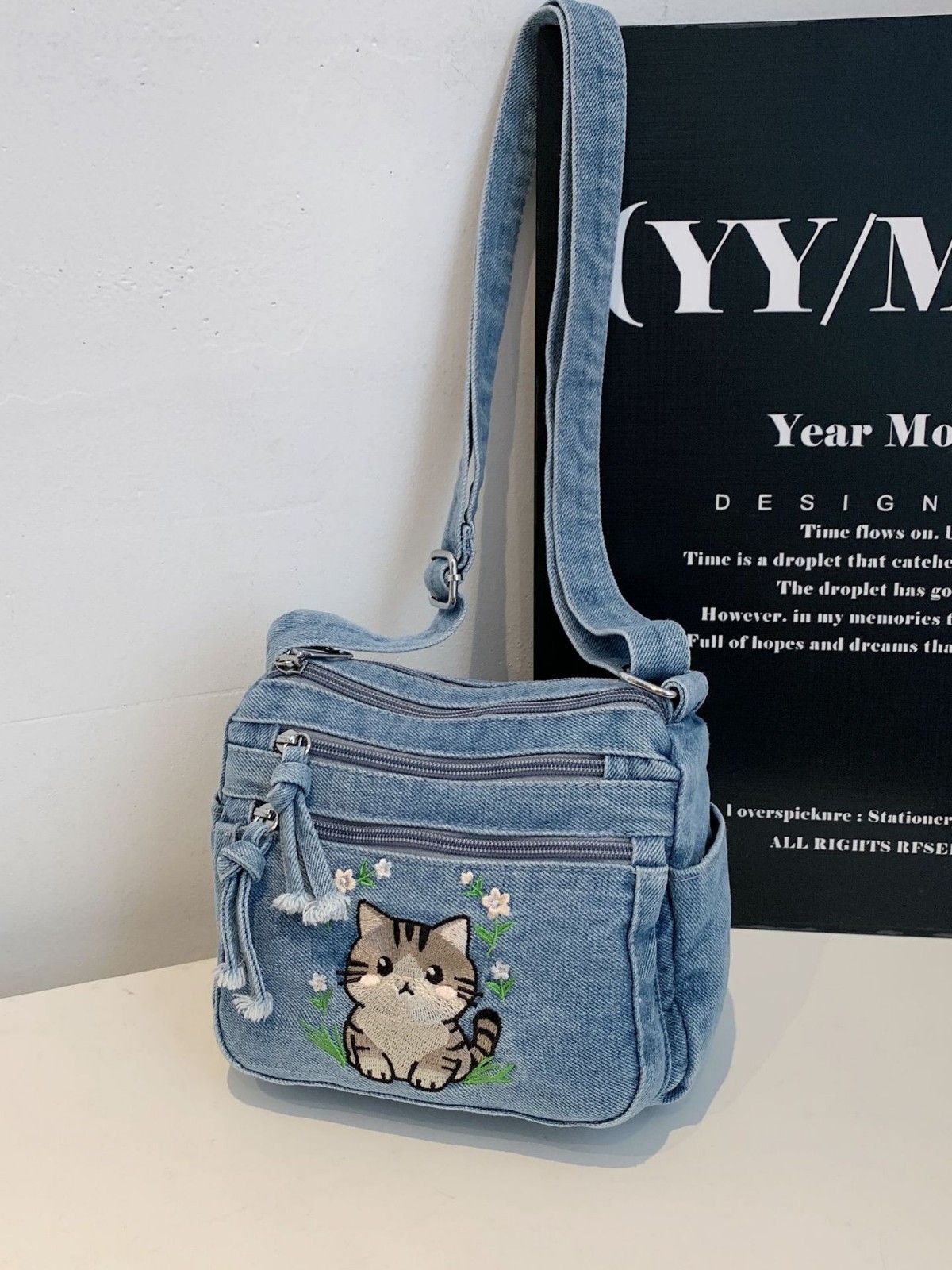 2026 New Denim Cat Crossbody Bag, Cute Girls' Shoulder Bag, Versa