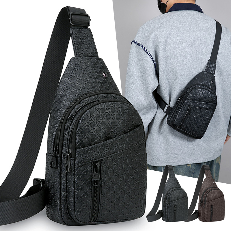 Bolso de pecho de moda de tejido de hombre, gran capacidad de cuero PU, bolso de hombro resistente al desgaste, multicapa simple, bolso de mano casual.