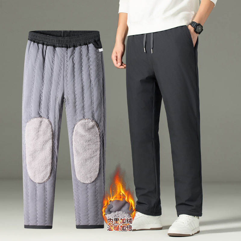 Plus-size fleece-lined men's trousers for autumn and winter, loose fit, extra large, Hong Kong style, versatile, tapered leg casual pants, men's sweatpants
