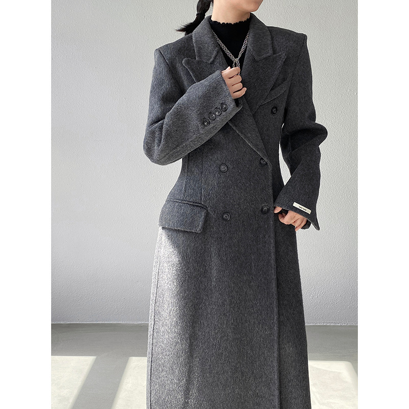 Jiangzuo Korean-Style 100% Wool High-End Versatile Elegant Long Hourglass Waist Double-Sided Wool Coat for Women 8111