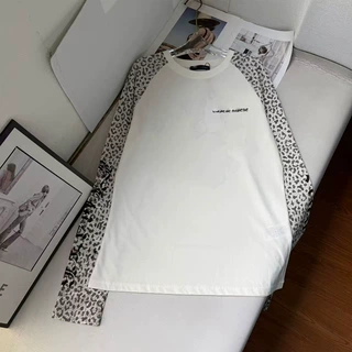 新款26年秋季韩版宽松长袖棉质拼接圆领休闲百搭字母上衣T恤女