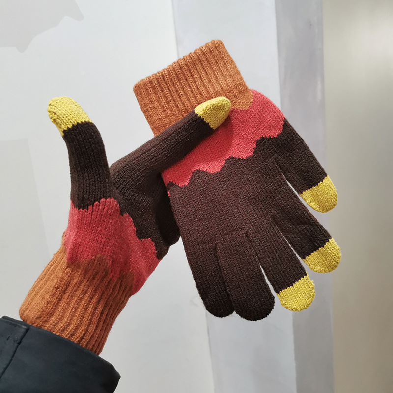 Otoño e Invierno de felpa de punto guantes de pantalla táctil de las mujeres calientes de los hombres al aire libre de montar anti-Congelación de lana forrada gruesa de Corea lindo