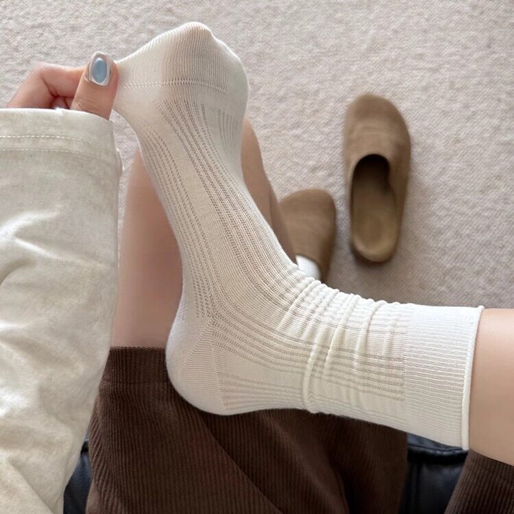 White Vertical Striped Socks for Women, Spring and Summer Thin Breathable Slouch Socks, Miu Style Versatile Solid Color Seamless Socks to Pair with Birkenstock Long Socks White Vertical Striped Socks for Women, Spring and Summer Thin Breathable Slouch Socks, Miu Style Versatile Solid Color Seamless Socks to Pair with Birkenstock Long Socks
