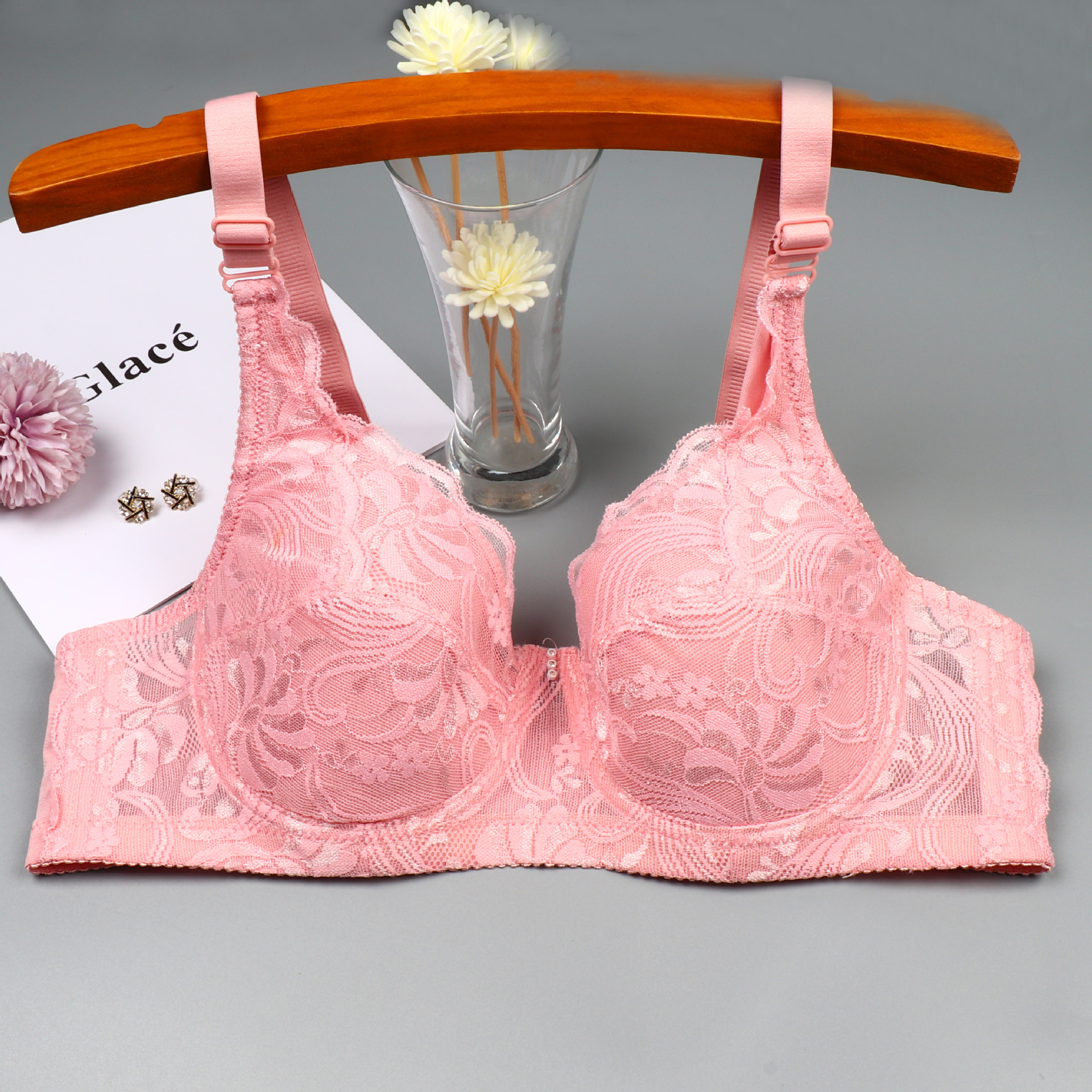 Dünner Bügel-BH aus Spitze für Damen, mit seitlichem Halt, Anti-Hänge-Effekt, Push-up-Effekt, volle Cup-Größe, auch in großen Größen (C-Cup) erhältlich_voghion.com