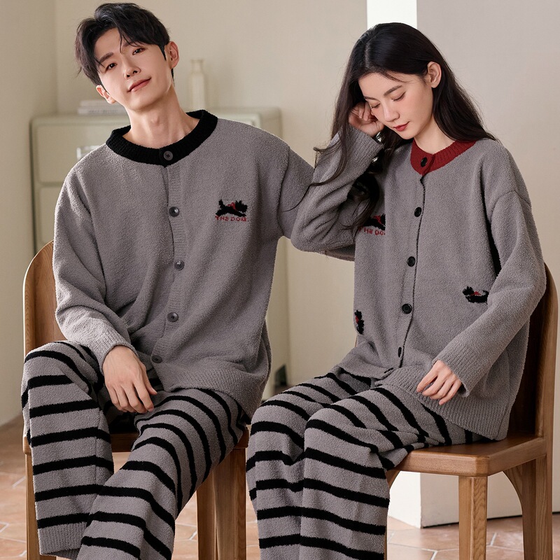 Physical Wholesale Ready-Made Super Soft Half-Velvet Pajamas for Women Winter New Couple Long-Sleeved One-Piece Drop Shipping