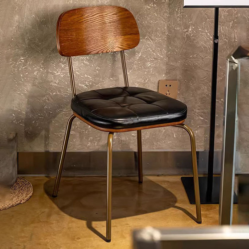 中古铁艺后现代简约休闲家用餐椅靠背软包实木饭店复古咖啡店椅子